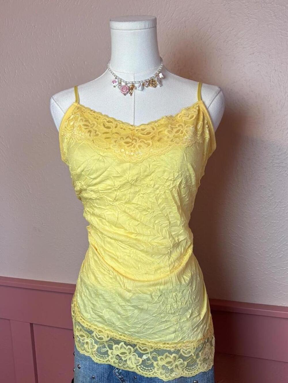 yellow lace crinkle cami